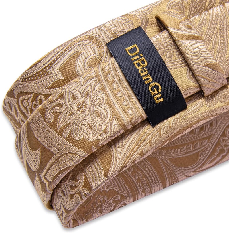 DiBanGu Paisley Ties for Men Silk Necktie and Pocket Square Cufflinks Tie Clip Set Woven Classic Mens Tie for Wedding Party - Image 5